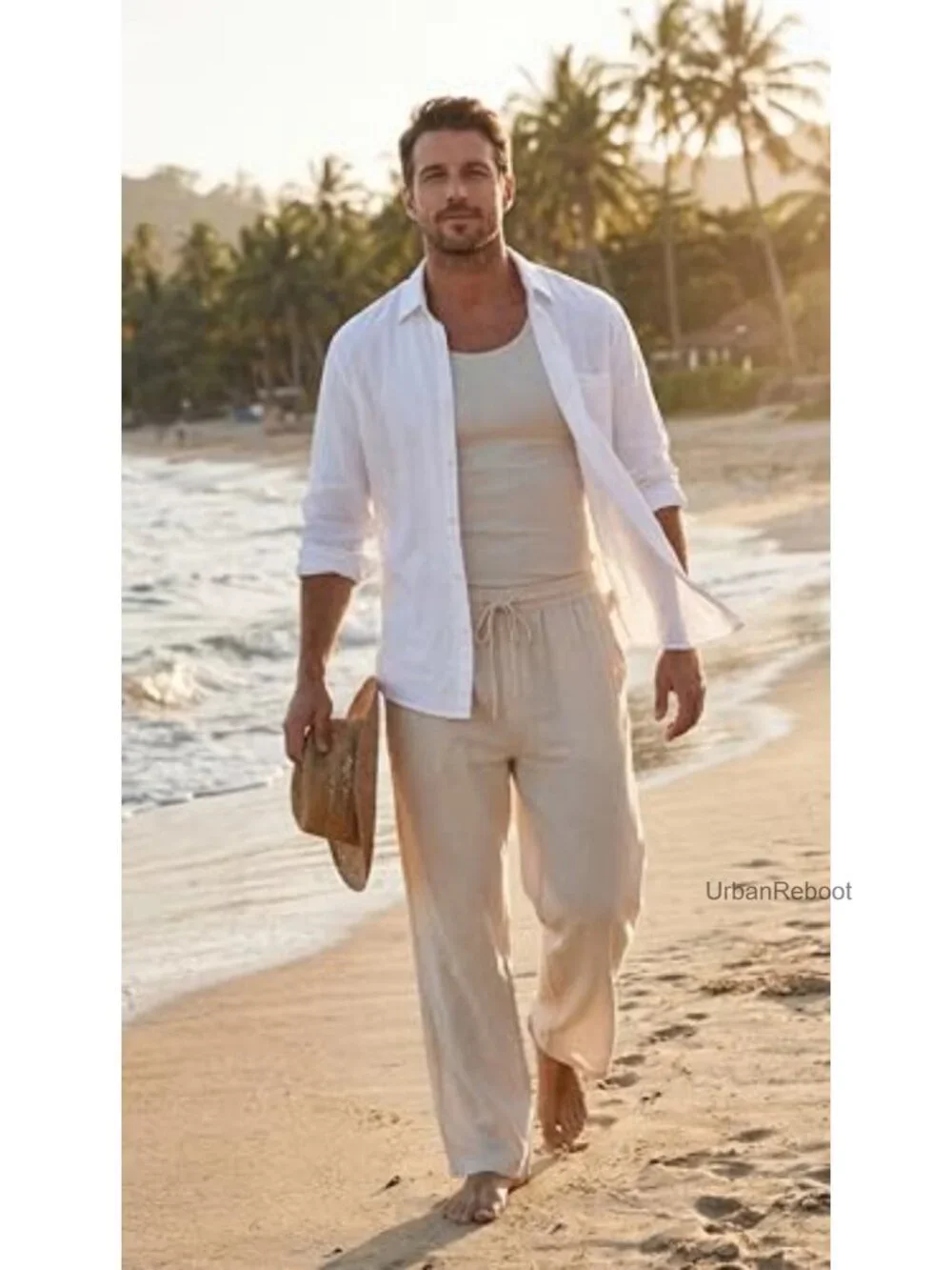 Men's Cotton Linen Drawstring Casual Pants Relaxed Fit Straight Leg Lightweight